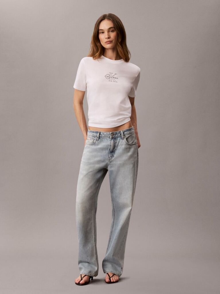 Alb Tricou Cu Guler Rotund Cu Logo Monogram  Femei