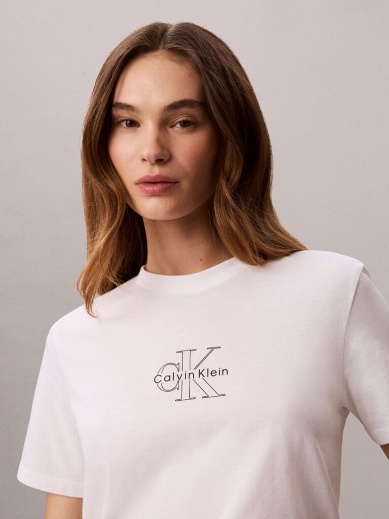 Alb Tricou Cu Guler Rotund Cu Logo Monogram  Femei