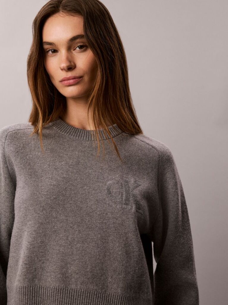 Gri Pulover Din Amestec De Lana Cu Maneci Raglan Si Monograma  Femei