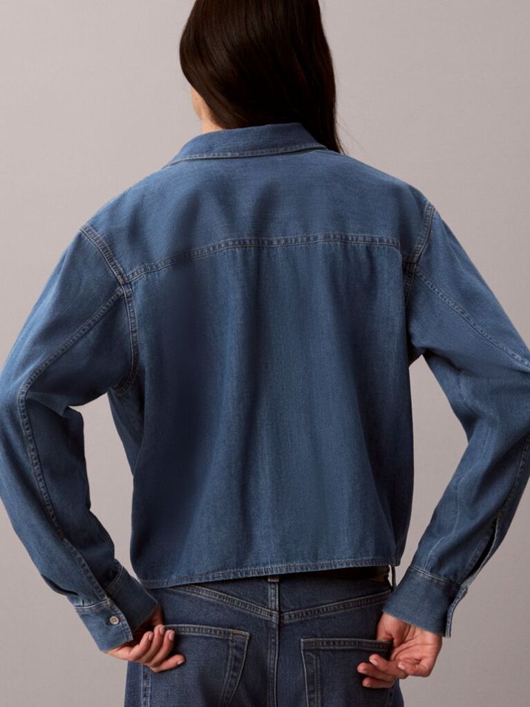 Denim Camasa Cu Croiala Scurta  Femei