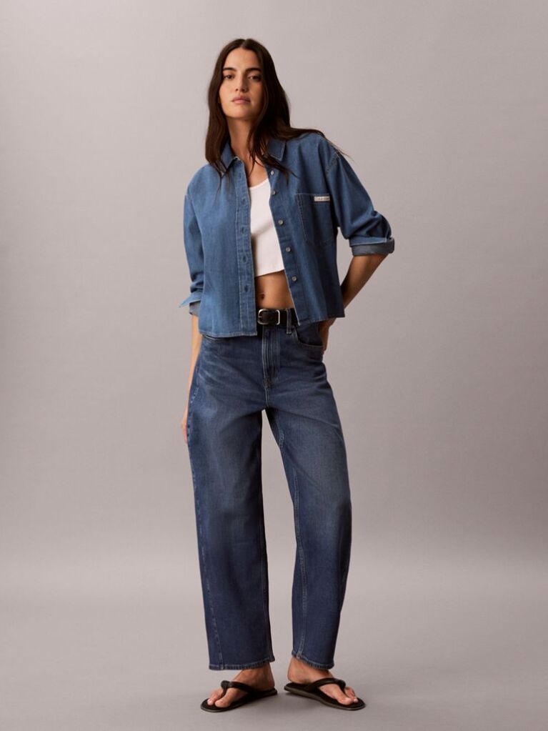 Denim Camasa Cu Croiala Scurta  Femei