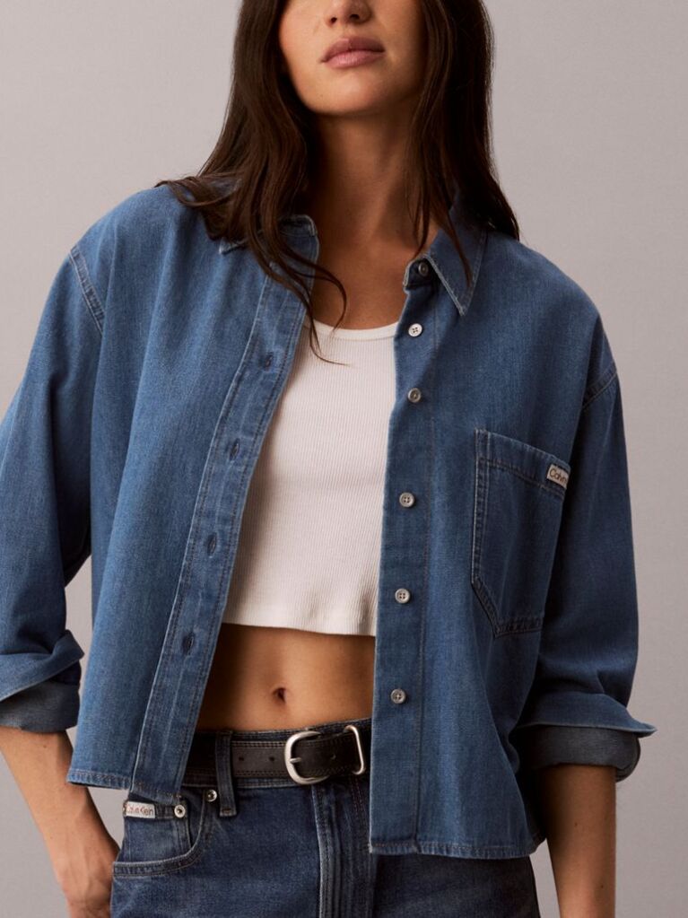 Denim Camasa Cu Croiala Scurta  Femei