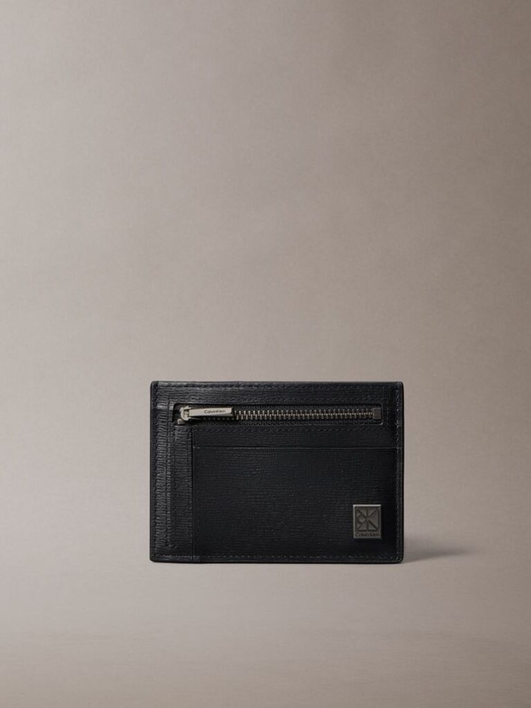 Negru Portcard Texturat Cu Logo Emblema  Barbati