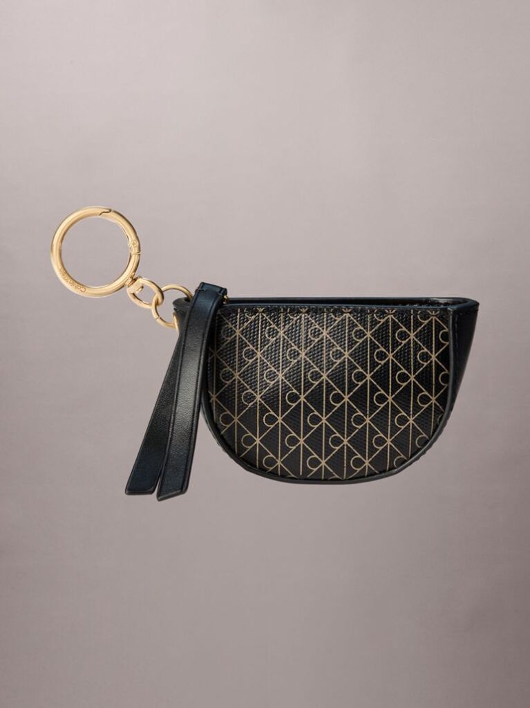 Negru Charm Pentru Geanta Mini Pouch Cu Fermoar Si Emblema Logo  Femei