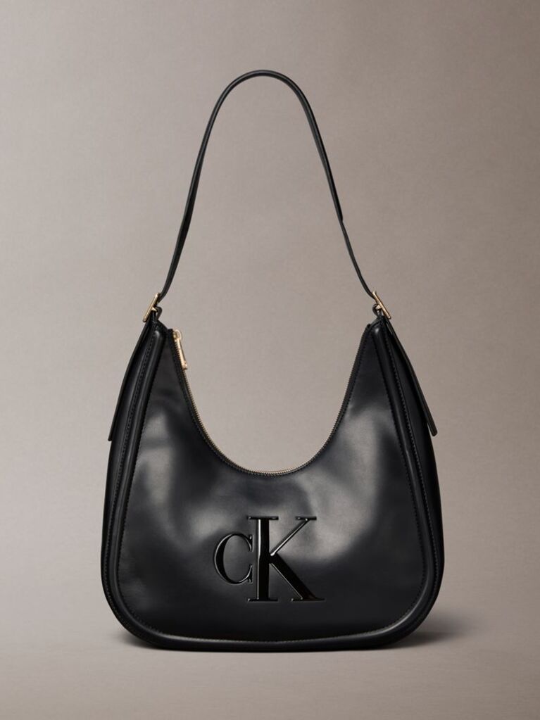 Negru Geanta Hobo Cu Logo Crescent Si Textura Moale  Femei