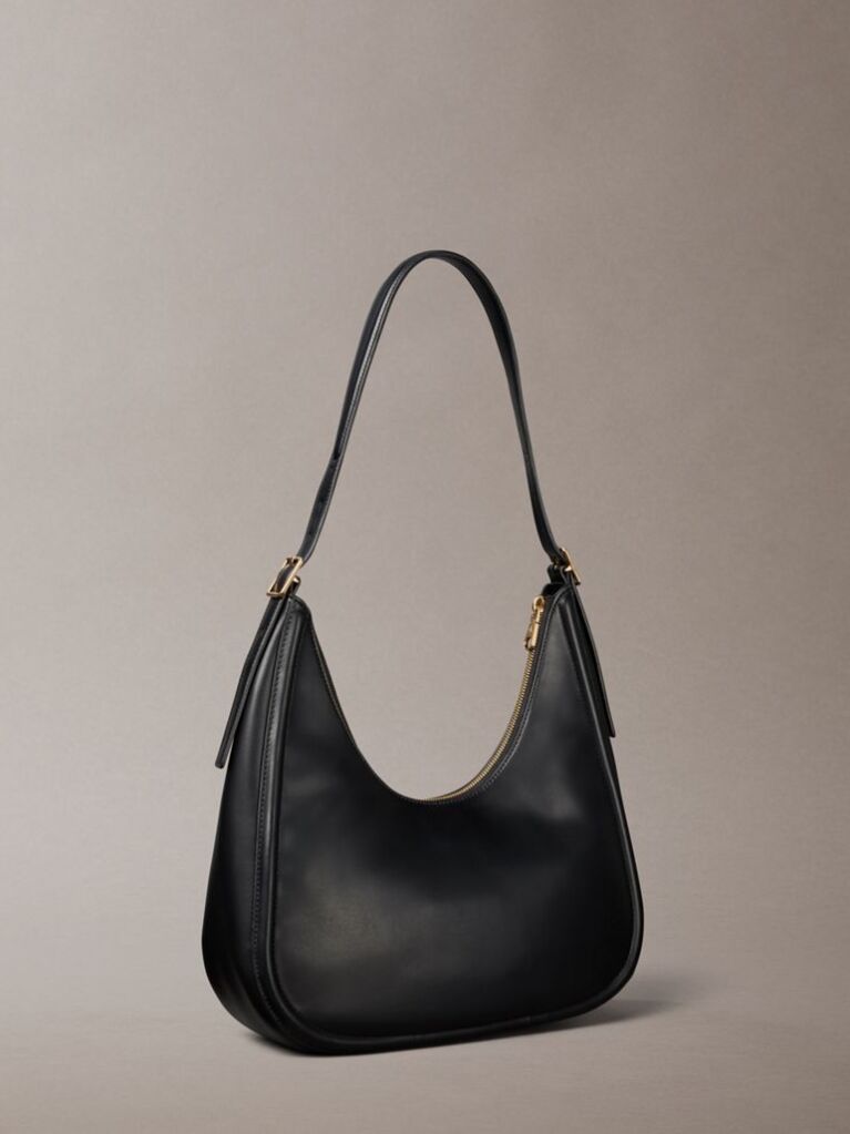 Negru Geanta Hobo Cu Logo Crescent Si Textura Moale  Femei