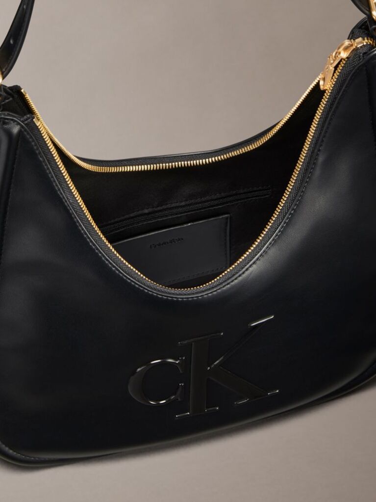 Negru Geanta Hobo Cu Logo Crescent Si Textura Moale  Femei