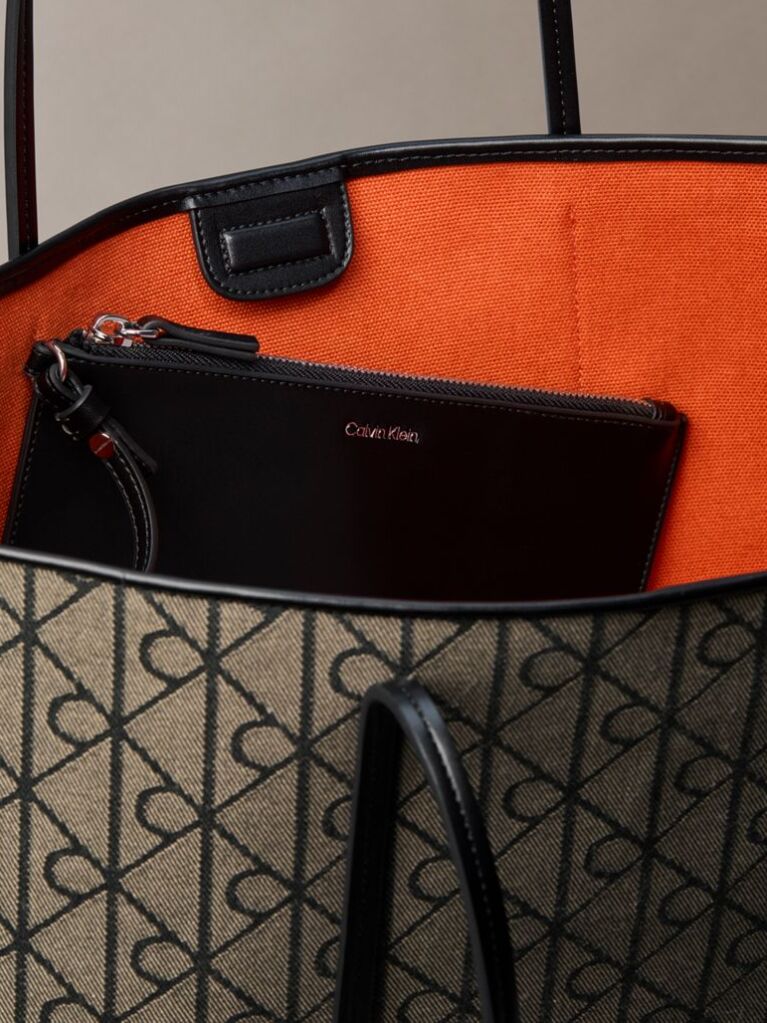 Multi Geanta Tote Din Jacquard Cu Emblema Logo Si Pouch Asortat  Femei
