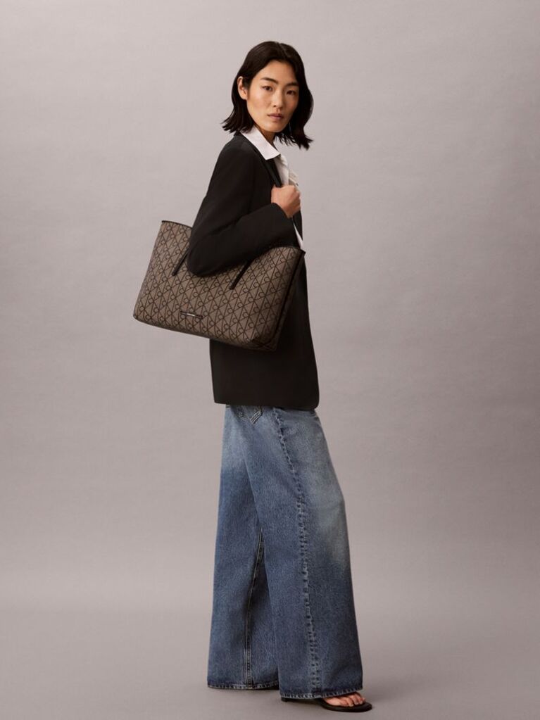 Multi Geanta Tote Din Jacquard Cu Emblema Logo Si Pouch Asortat  Femei