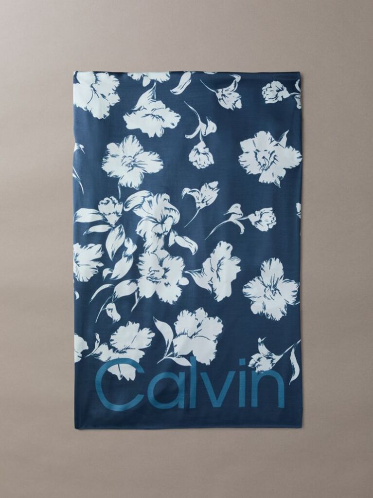 Albastru Fular Patrat Cu Logo Si Model Floral  Femei