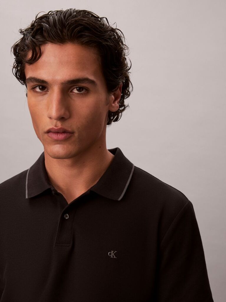 Negru Tricou Polo Din Piqué Cu Borduri Contrastante  Barbati