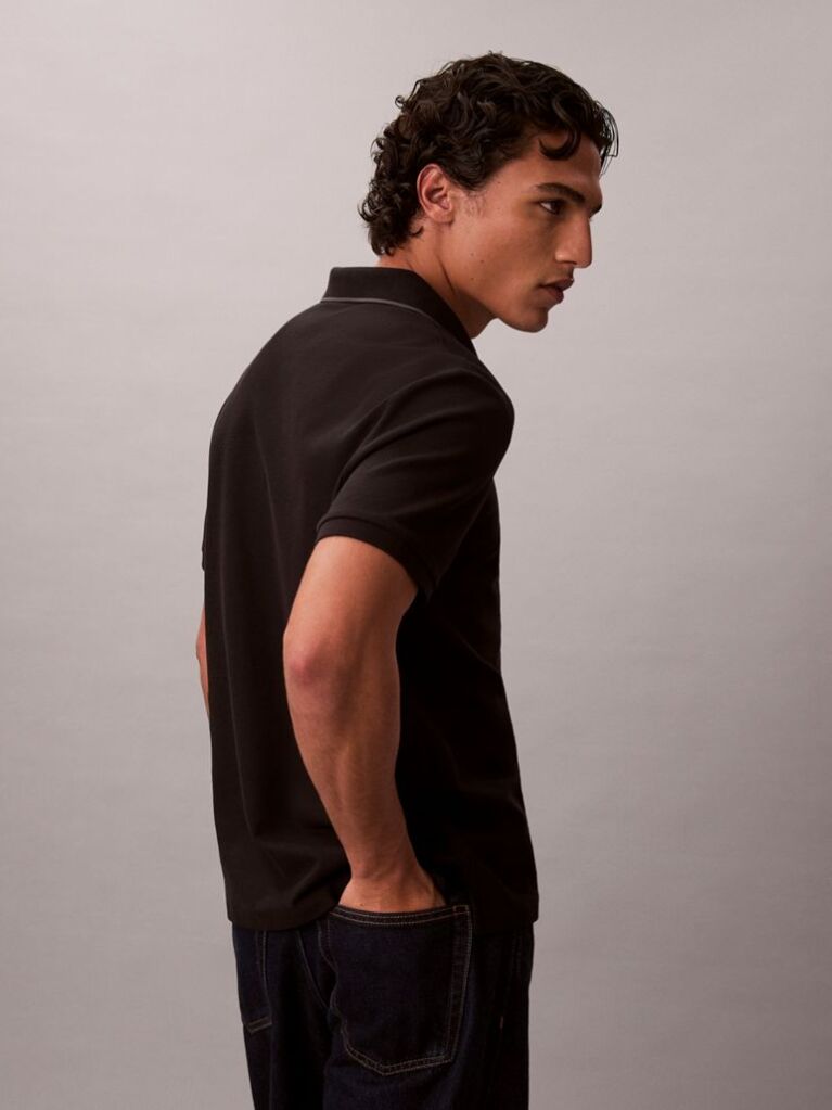 Negru Tricou Polo Din Piqué Cu Borduri Contrastante  Barbati