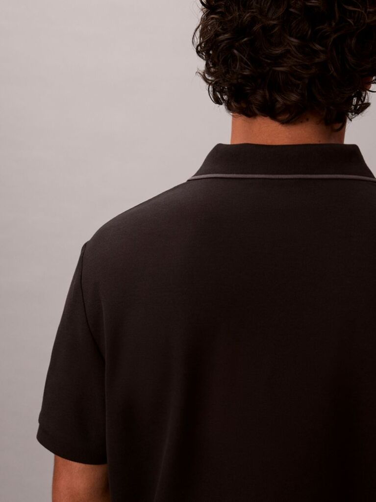 Negru Tricou Polo Din Piqué Cu Borduri Contrastante  Barbati