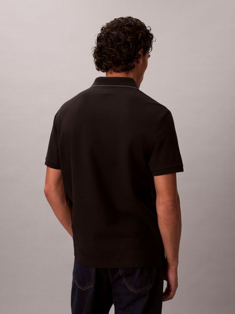 Negru Tricou Polo Din Piqué Cu Borduri Contrastante  Barbati