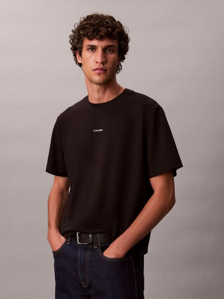 Negru Tricou Slim Din Piqué Elastic Cu Maneca Scurta  Barbati