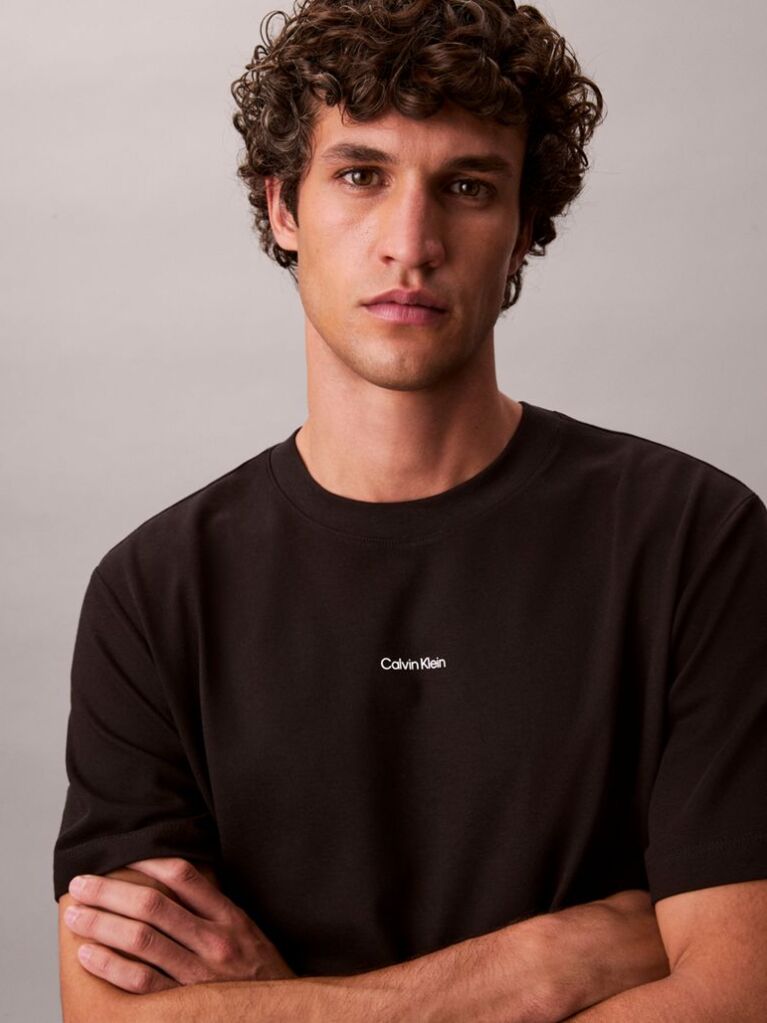 Negru Tricou Slim Din Piqué Elastic Cu Maneca Scurta  Barbati