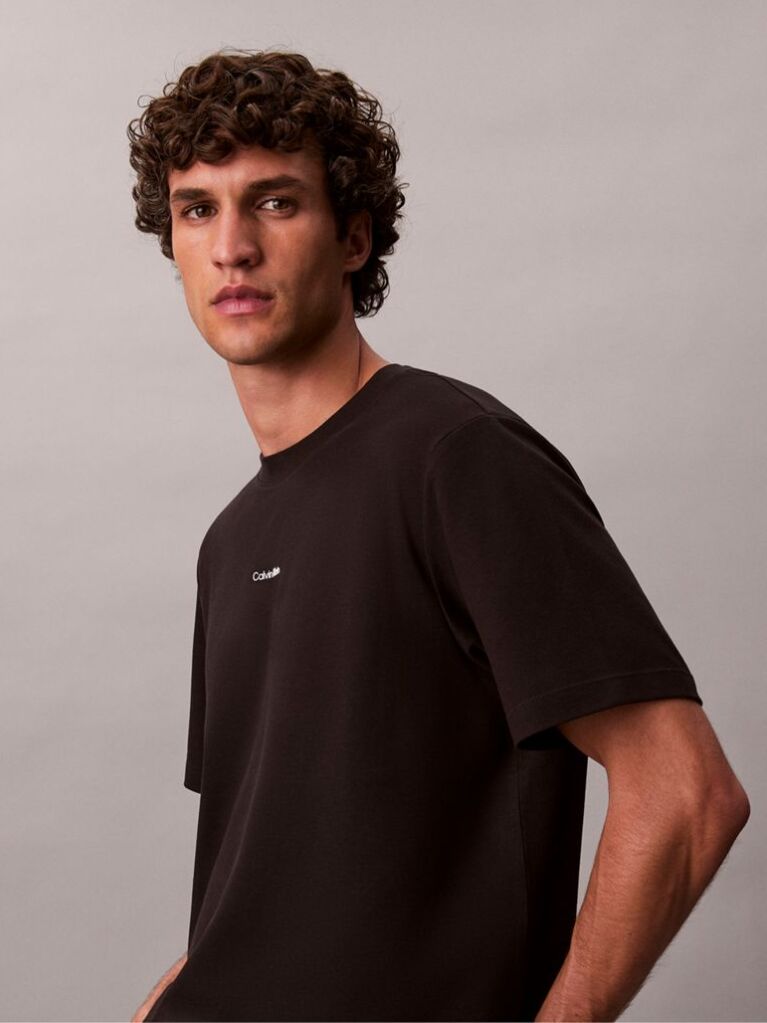 Negru Tricou Slim Din Piqué Elastic Cu Maneca Scurta  Barbati