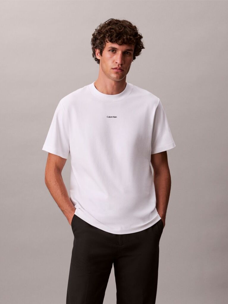 Alb Tricou Slim Din Piqué Elastic Cu Maneca Scurta  Barbati