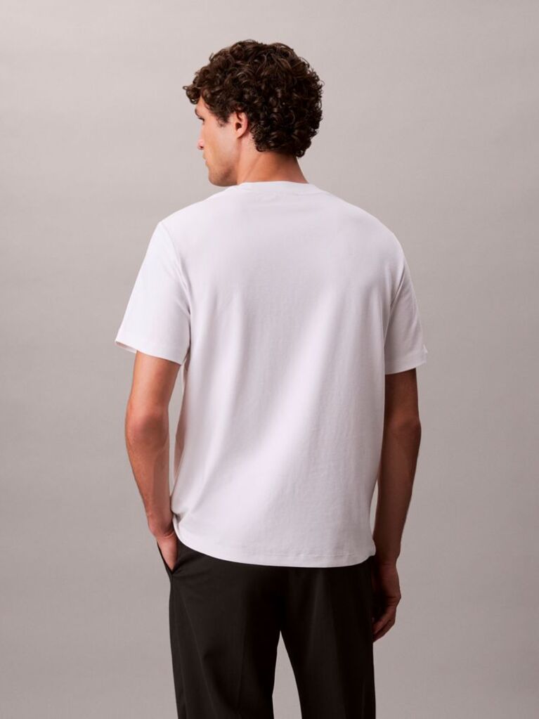 Alb Tricou Slim Din Piqué Elastic Cu Maneca Scurta  Barbati