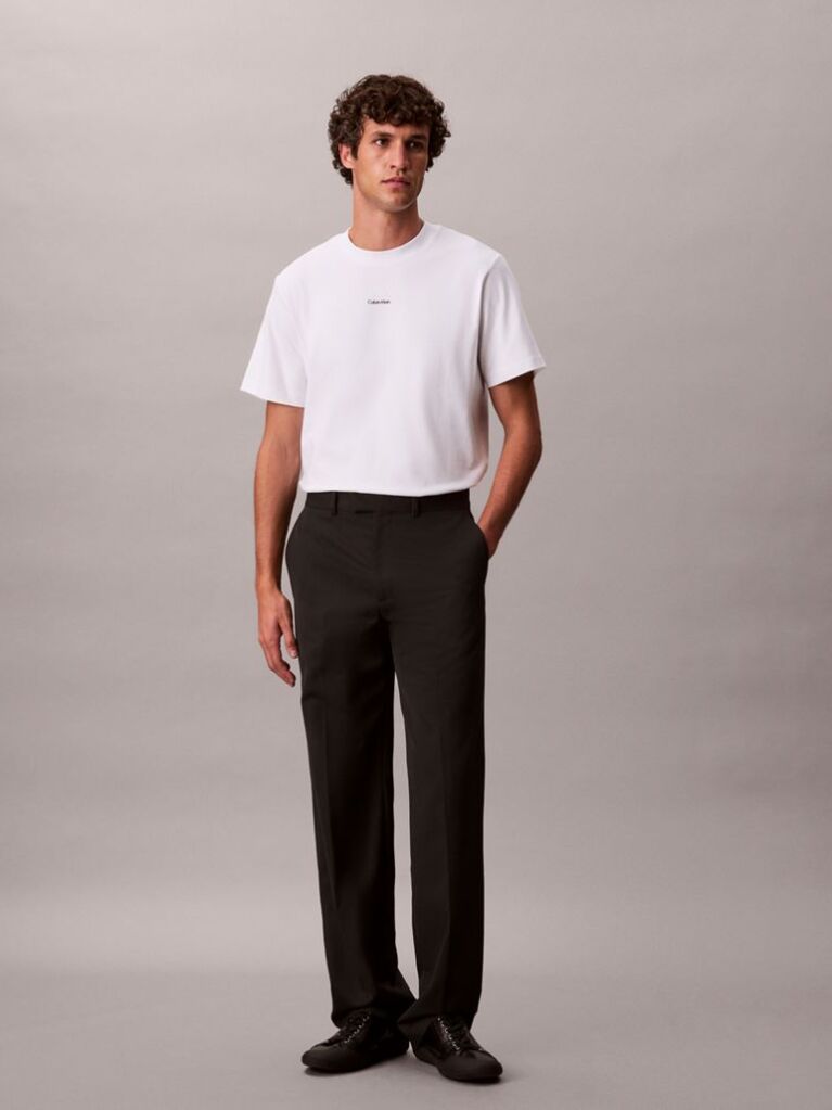 Alb Tricou Slim Din Piqué Elastic Cu Maneca Scurta  Barbati