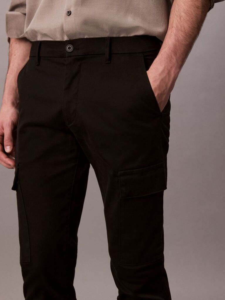 Negru Pantaloni Cargo Slim Elastici  Barbati