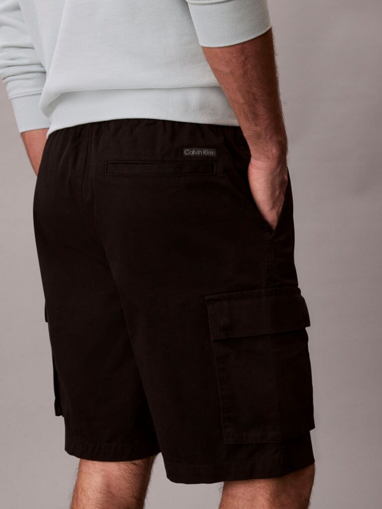 Negru Pantaloni Scurti Cargo Din Bumbac Twill  Barbati