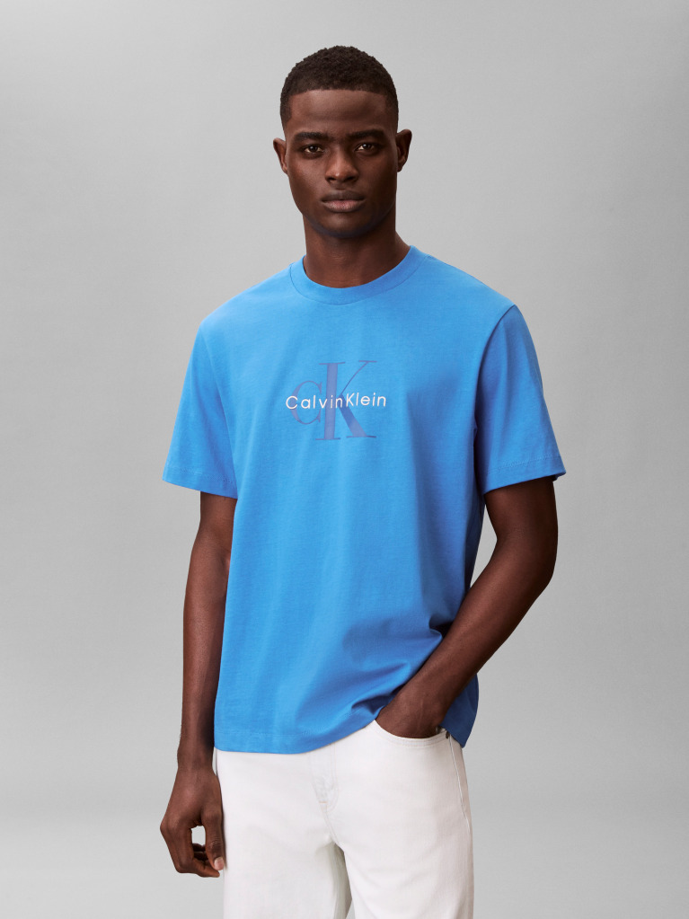 Blue Monogram Logo T-Shirt  Men