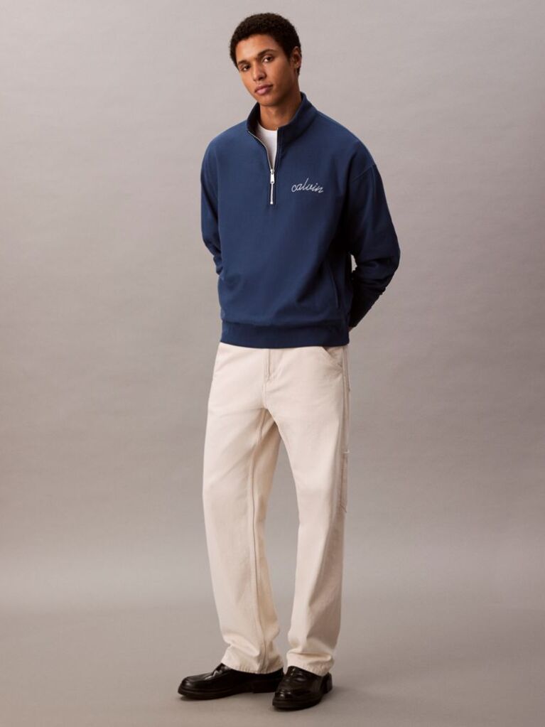 Blue Chain Stitch Logo 1/4 Zip Sweatshirt  Men