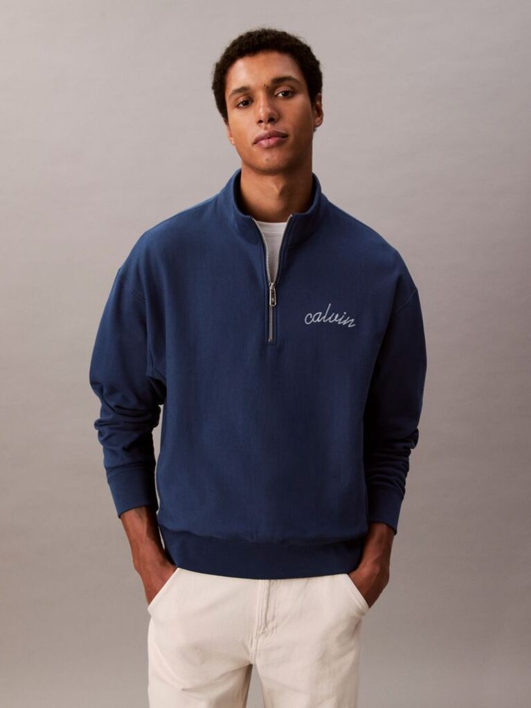 Blue Chain Stitch Logo 1/4 Zip Sweatshirt  Men
