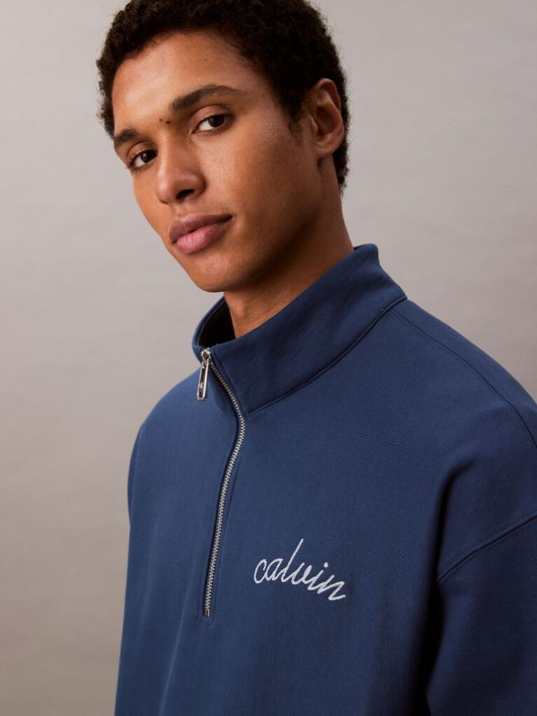 Blue Chain Stitch Logo 1/4 Zip Sweatshirt  Men