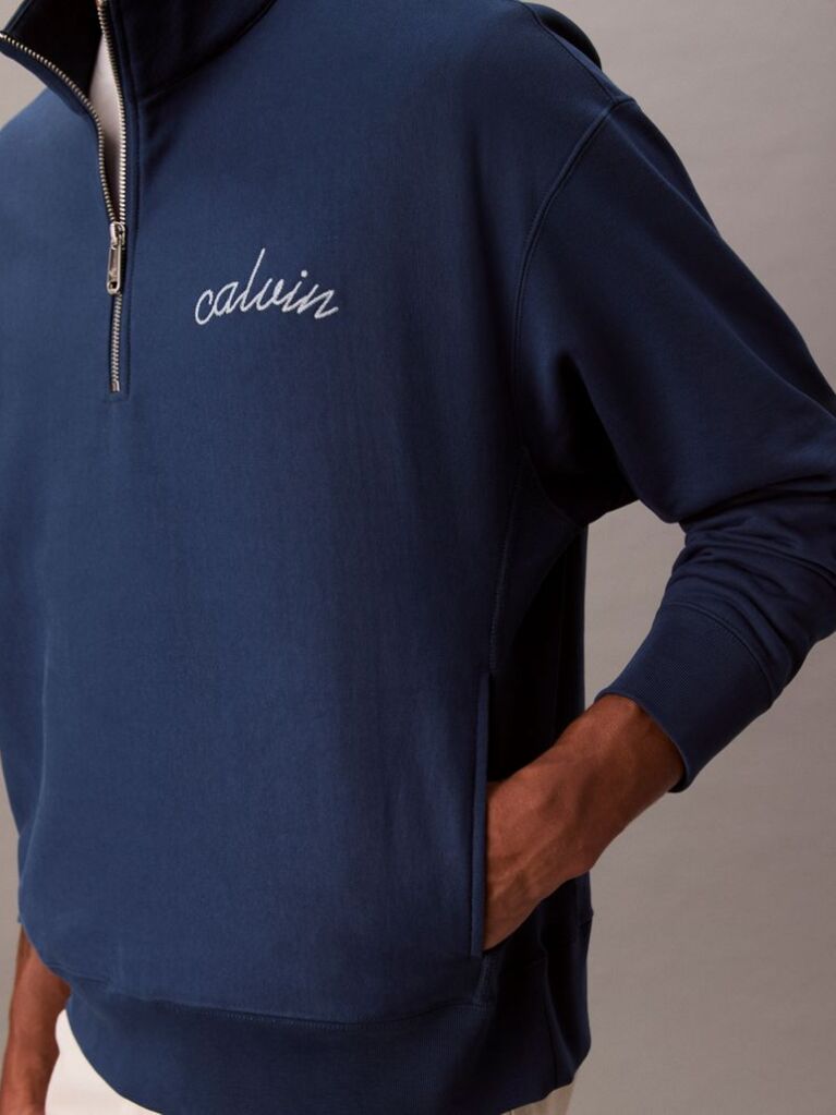 Blue Chain Stitch Logo 1/4 Zip Sweatshirt  Men