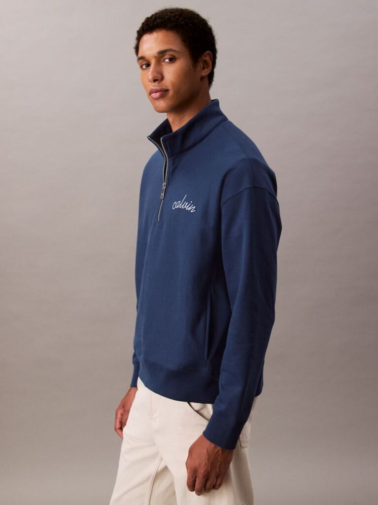 Blue Chain Stitch Logo 1/4 Zip Sweatshirt  Men