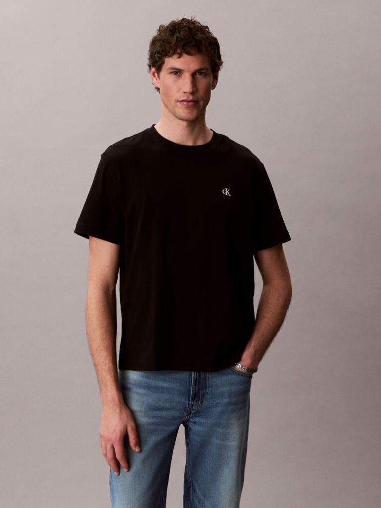 Black Embroidered Monogram Relaxed T-Shirt  Men
