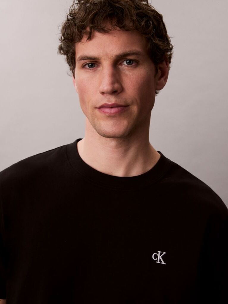 Black Embroidered Monogram Relaxed T-Shirt  Men