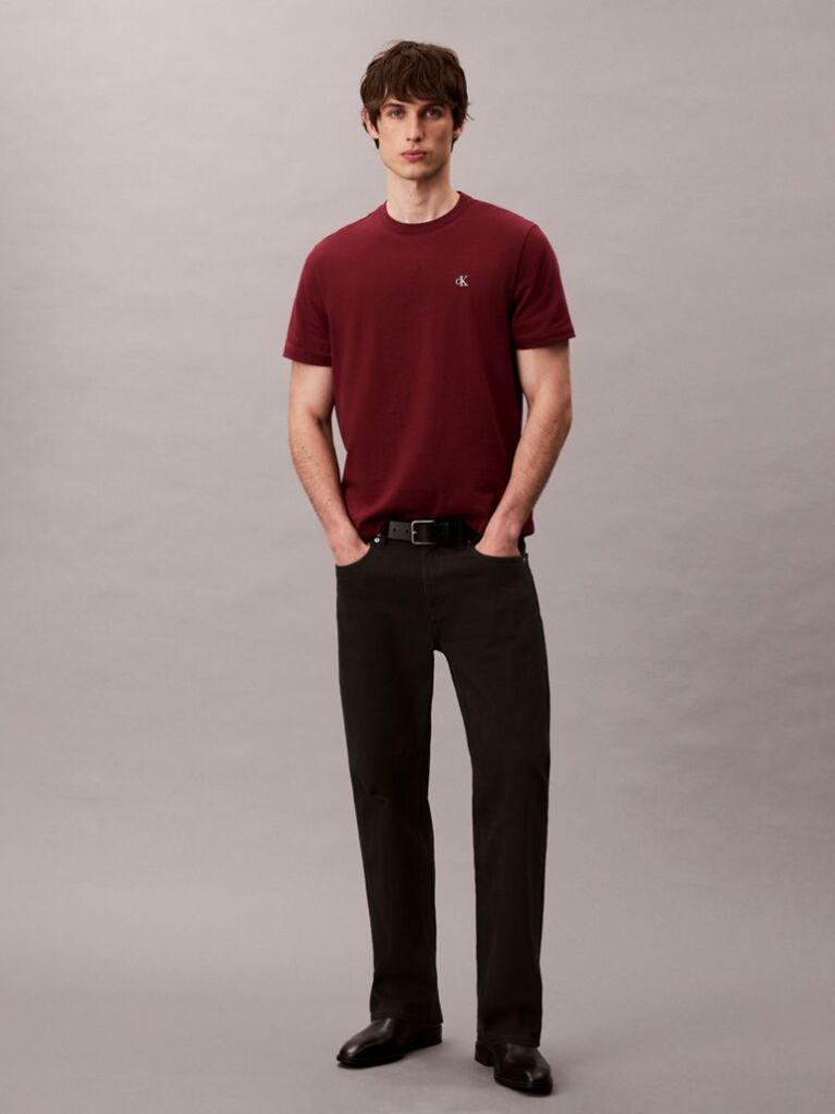 Rosu Tricou Relaxat Cu Monograma Brodata  Barbati