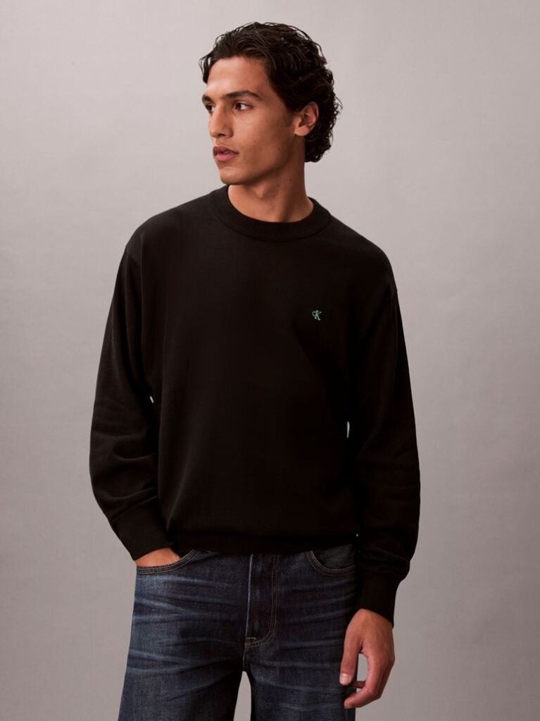 Black Relaxed Cotton Monogram Jumper  Men