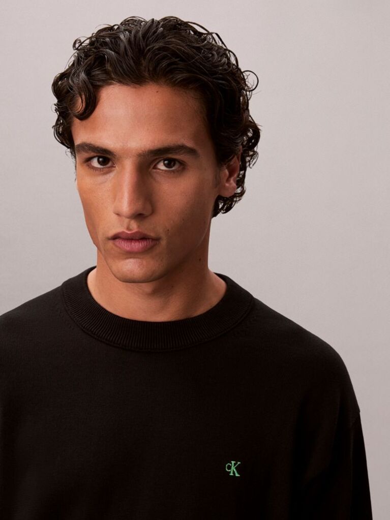 Black Relaxed Cotton Monogram Jumper  Men
