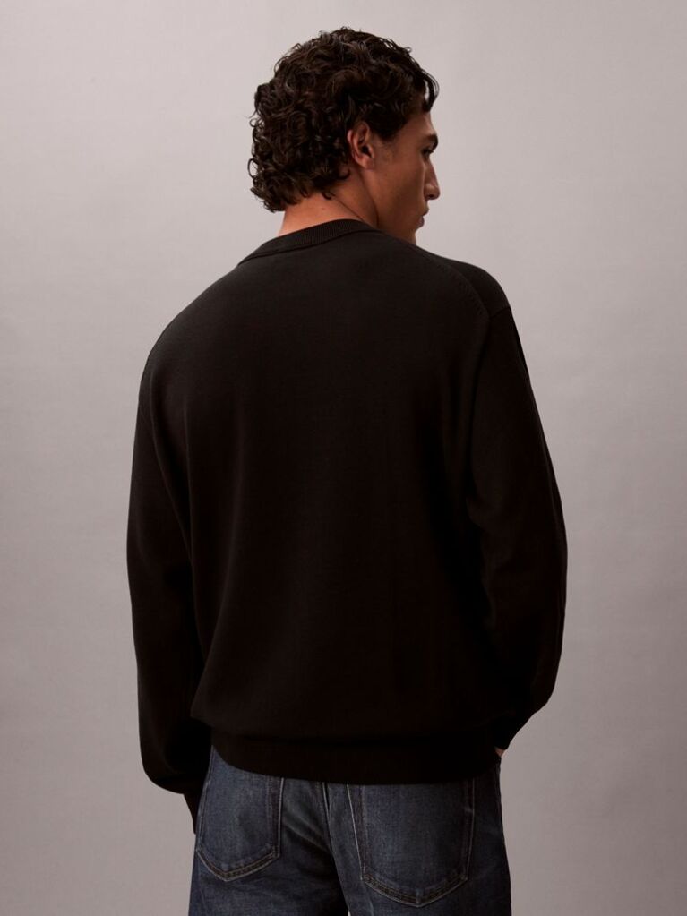 Black Relaxed Cotton Monogram Jumper  Men