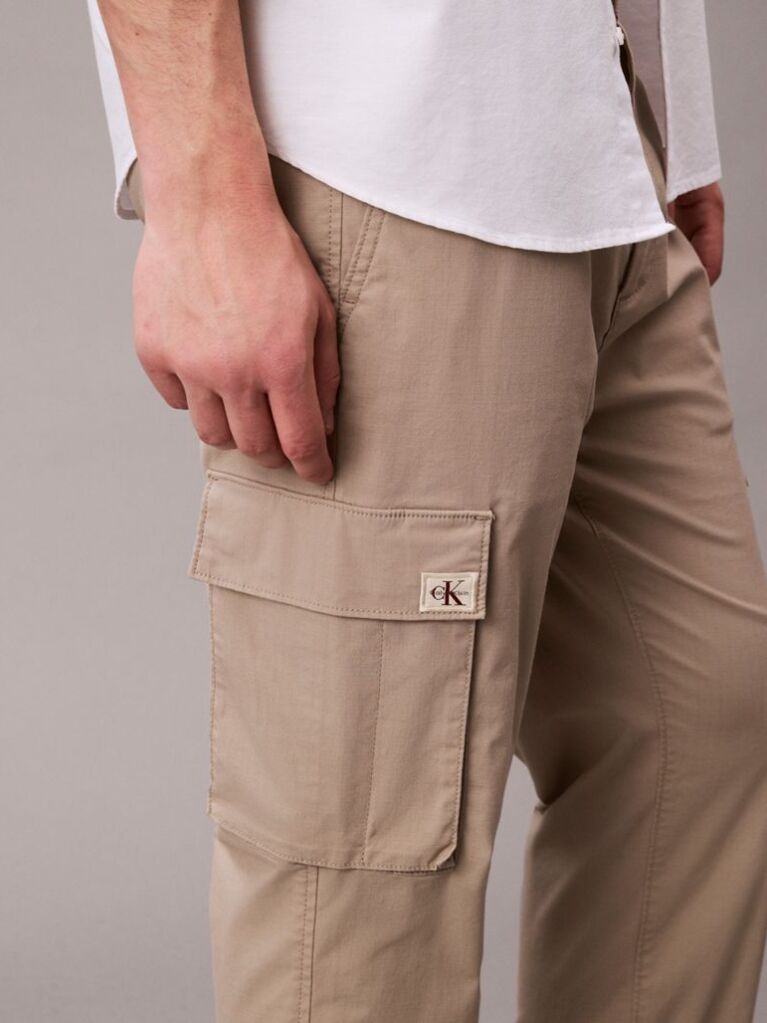 Kaki Pantaloni Cargo Cu Croiala Skinny Ripstop  Barbati