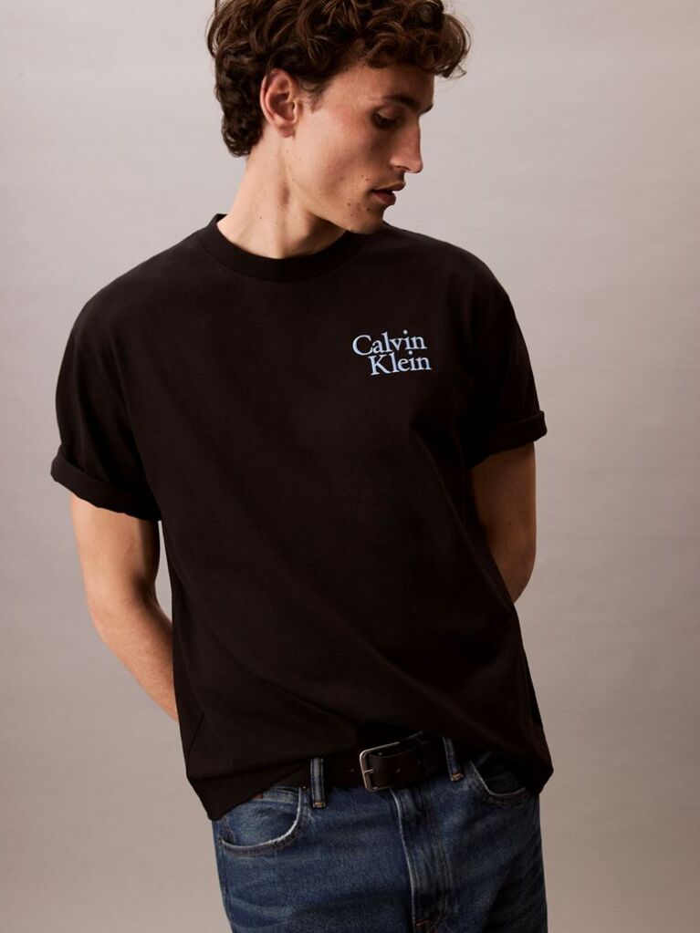 Negru Tricou Relaxat Cu Logo Script Grafic  Barbati