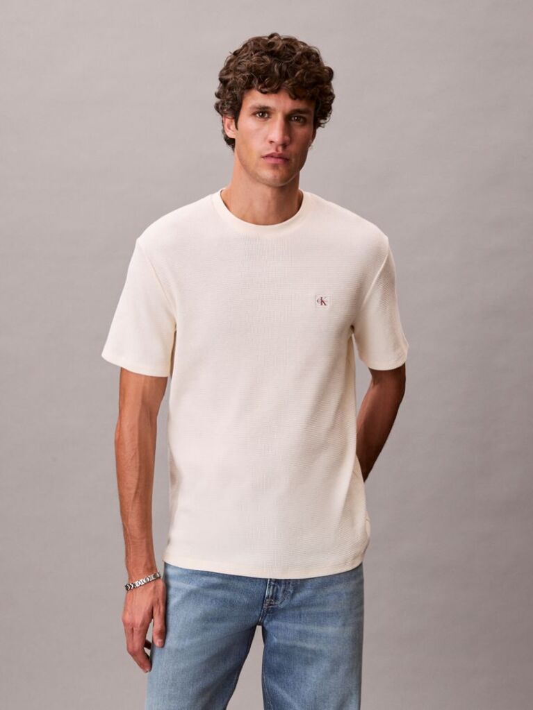 Alb Tricou Clasic Din Material Waffle  Barbati