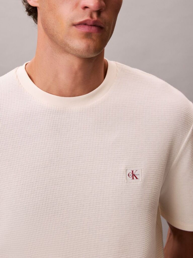 Alb Tricou Clasic Din Material Waffle  Barbati