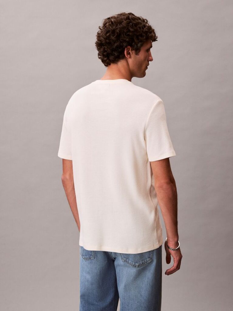 Alb Tricou Clasic Din Material Waffle  Barbati