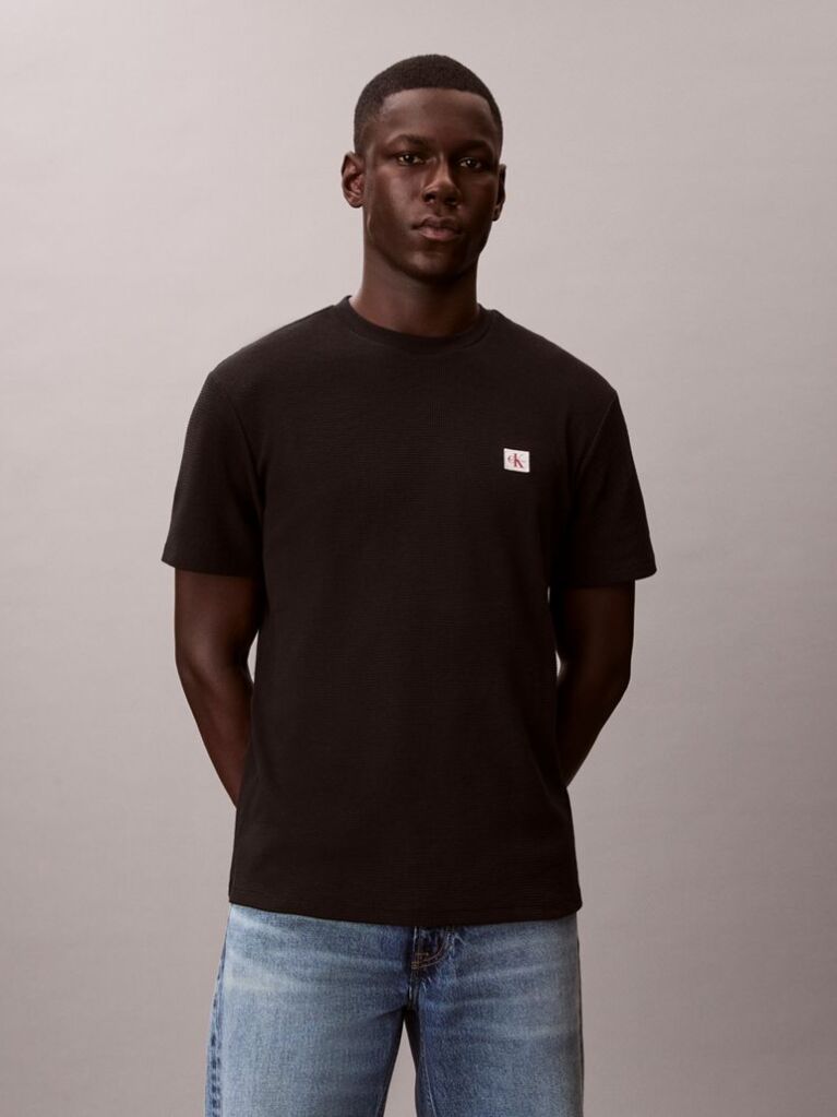 Negru Tricou Clasic Din Material Waffle  Barbati