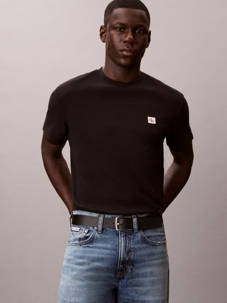 Negru Tricou Clasic Din Material Waffle  Barbati