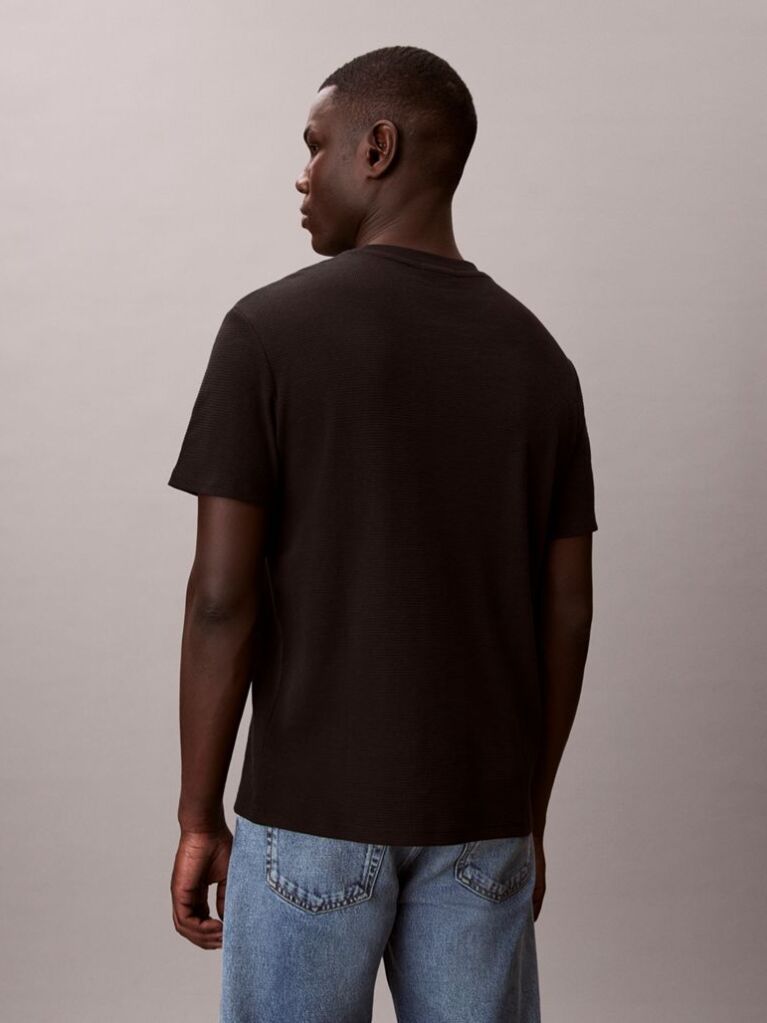 Negru Tricou Clasic Din Material Waffle  Barbati