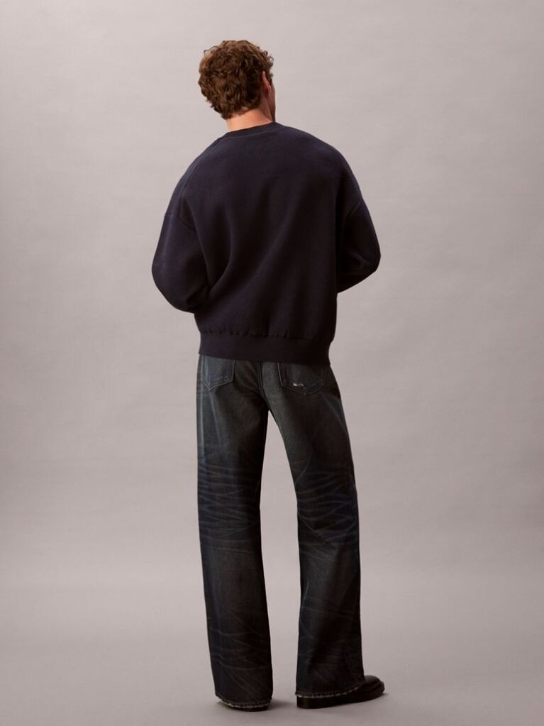 Blue Cotton Blend Monogram Logo Relaxed Sweater  Men