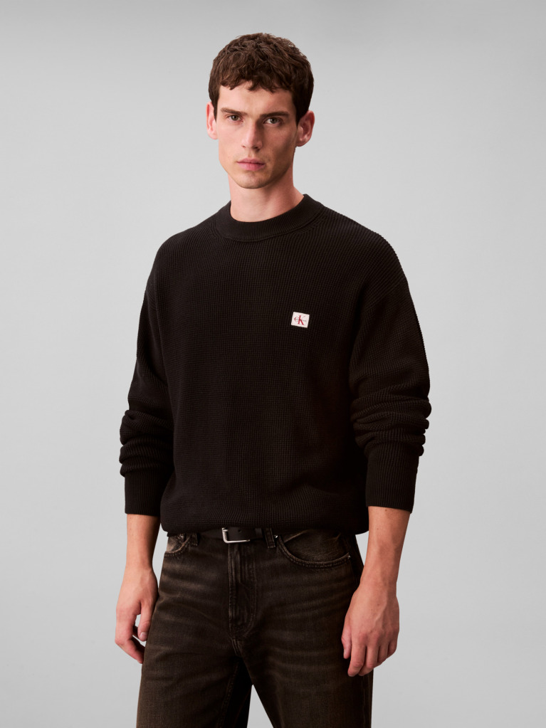Black Waffle Cotton Monogram Jumper  Men