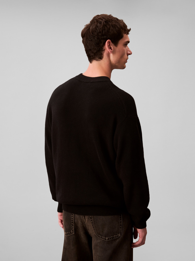Black Waffle Cotton Monogram Jumper  Men