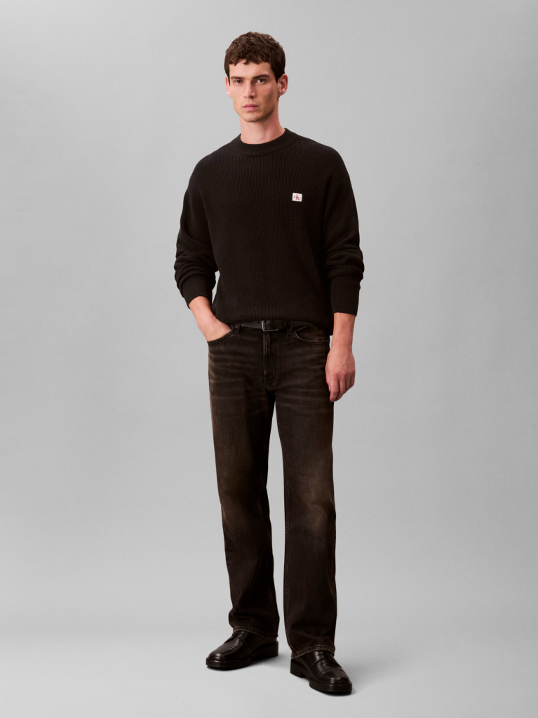 Black Waffle Cotton Monogram Jumper  Men